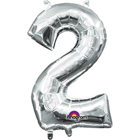 ANAGRAM 16 in. Number 2 Silver Shape Air Fill Foil Balloon 78525